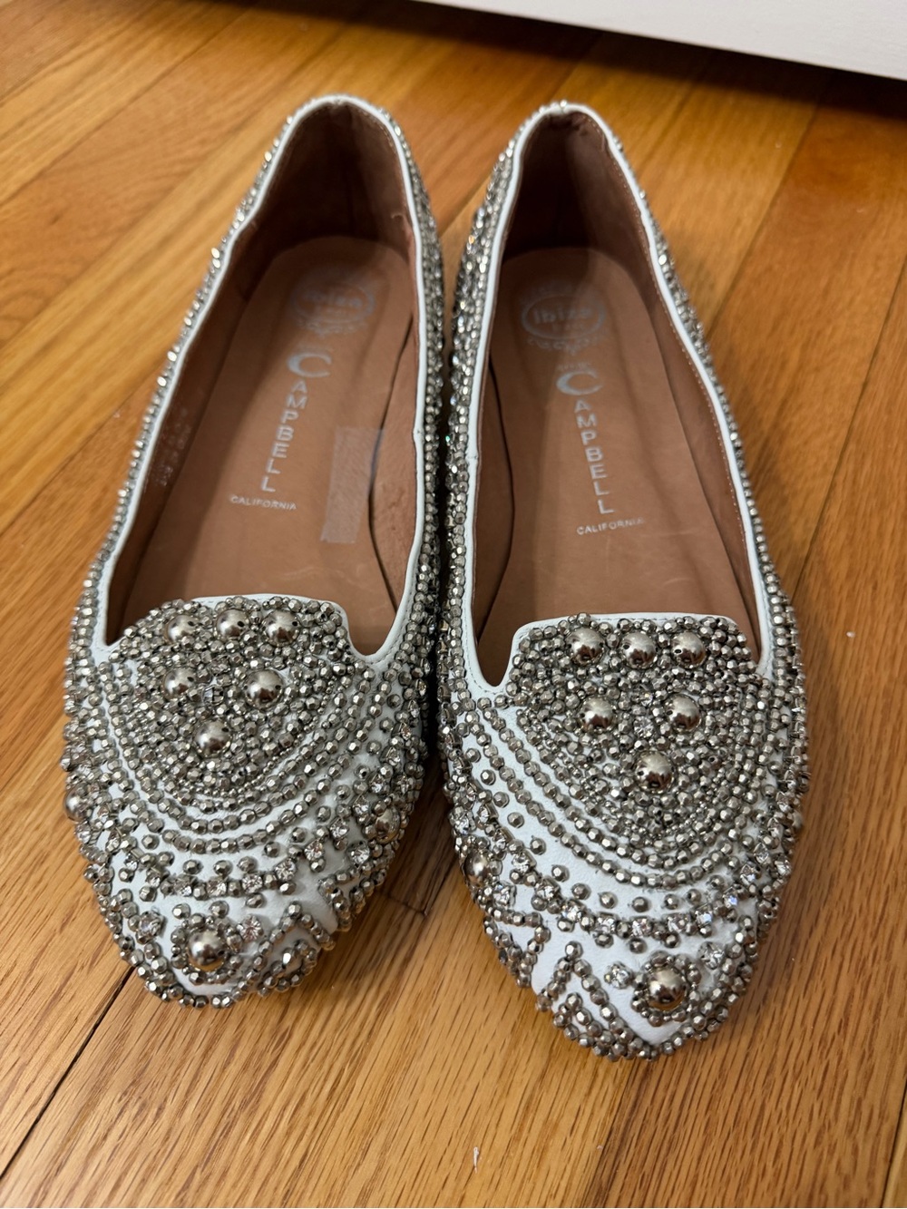 Jeffrey Campbell Silver Embellished Pointed Toe Flats